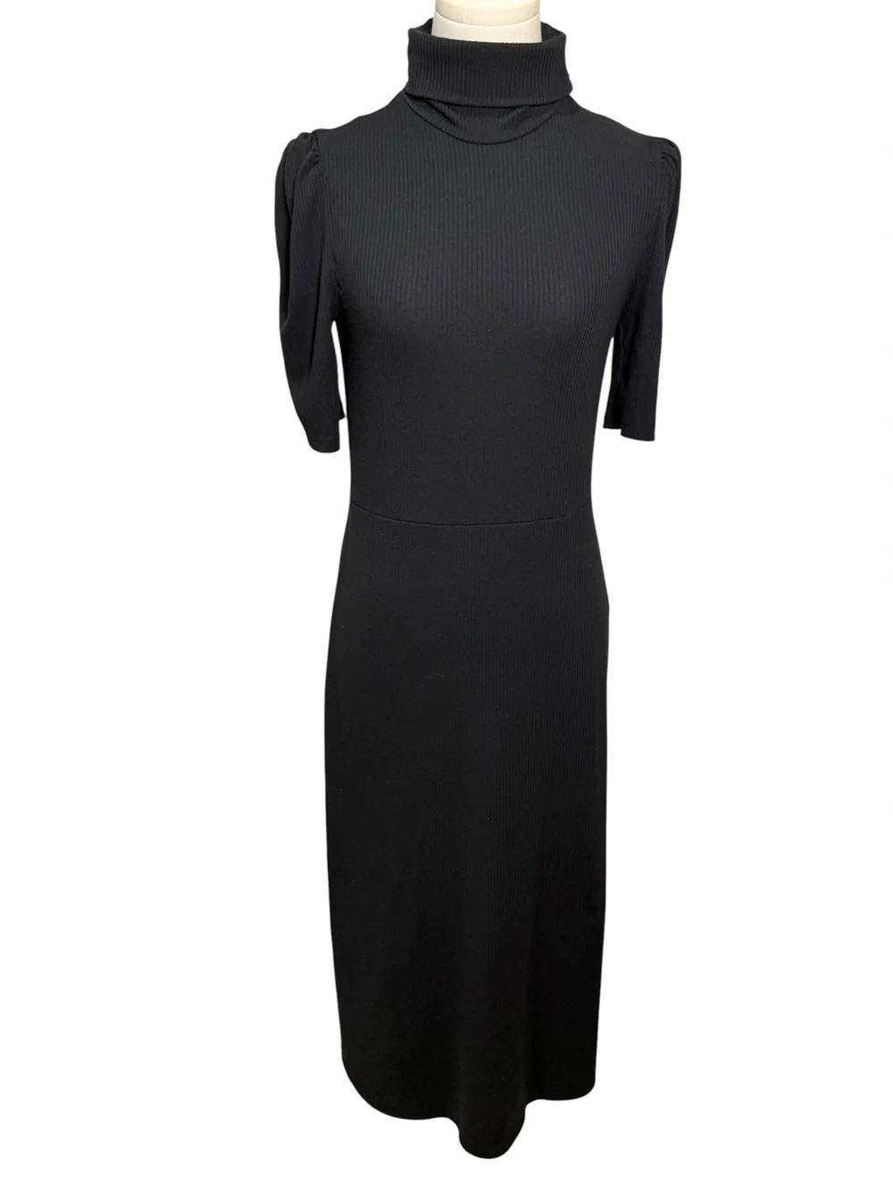 Zara Ribbed Knit Turtleneck Fit & Flare Midi Dress Black Size M - Picture 2 of 6